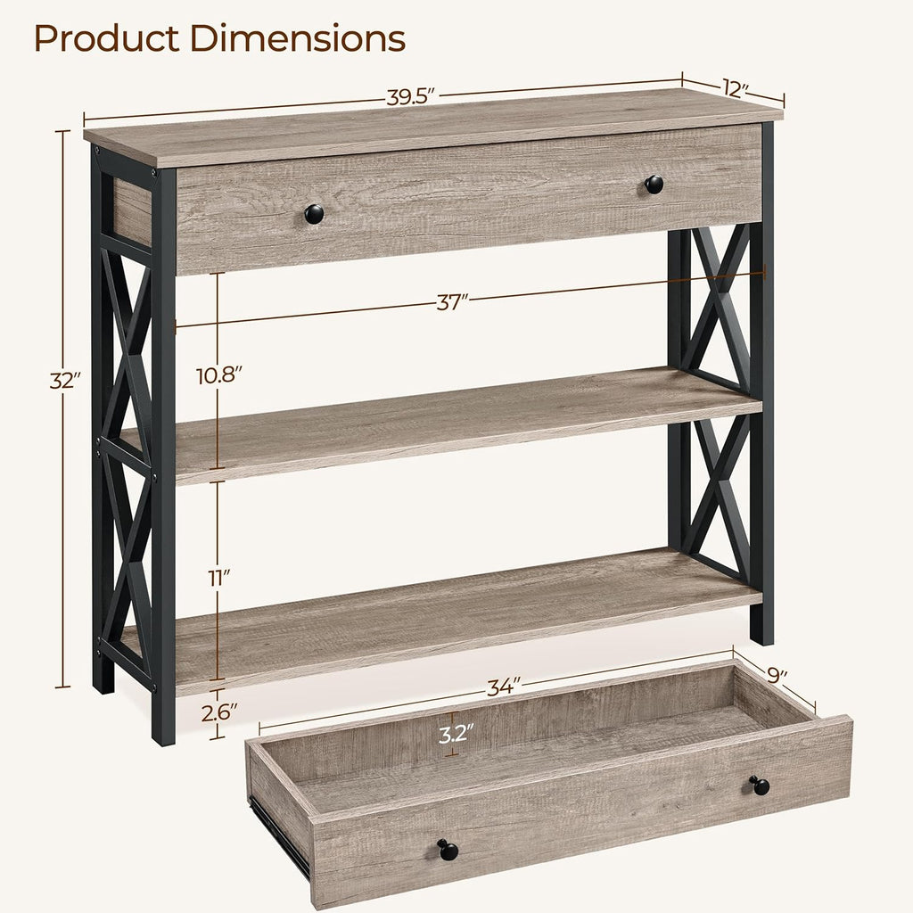 Stylish Gray Console Table with Drawer & 3-Tier Storage - Perfect for Entryway, Living Room, Hallway, and Kitchen
