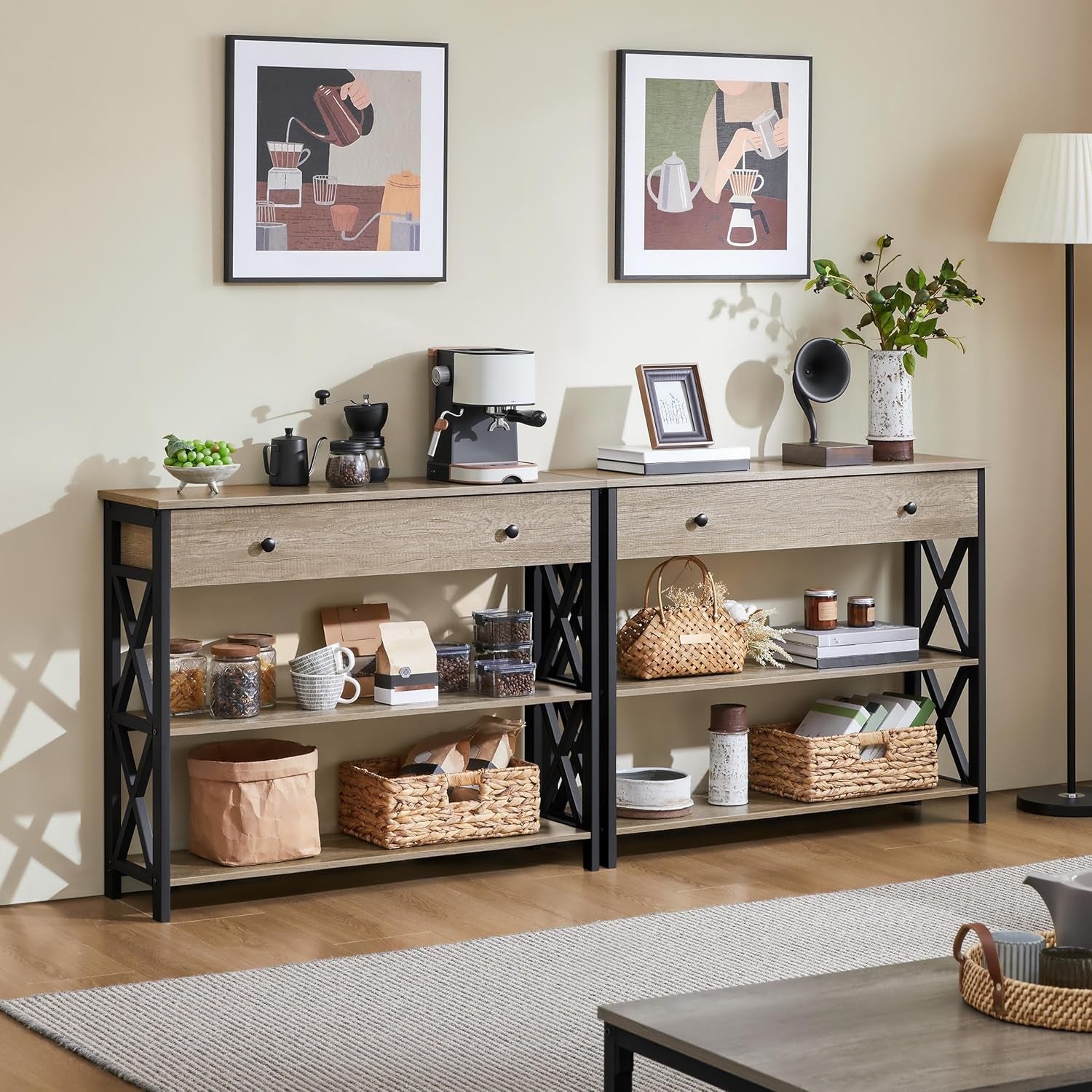 Stylish Gray Console Table with Drawer & 3-Tier Storage - Perfect for Entryway, Living Room, Hallway, and Kitchen