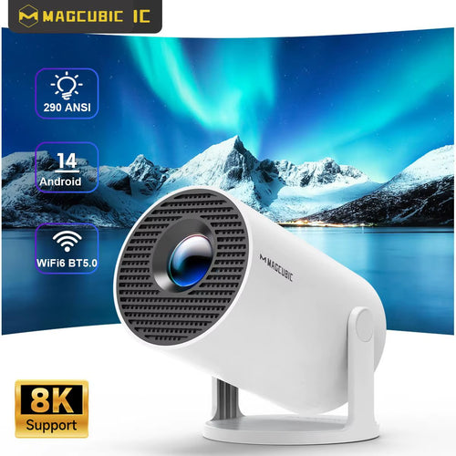 HY300 Pro 8K Projector with Android 14, Dual WiFi 6, 290 ANSI Lumens, Allwinner H726, Bluetooth 5.4, 1080P, 1280x720 Resolution for Home Cinema and Outdoor Use